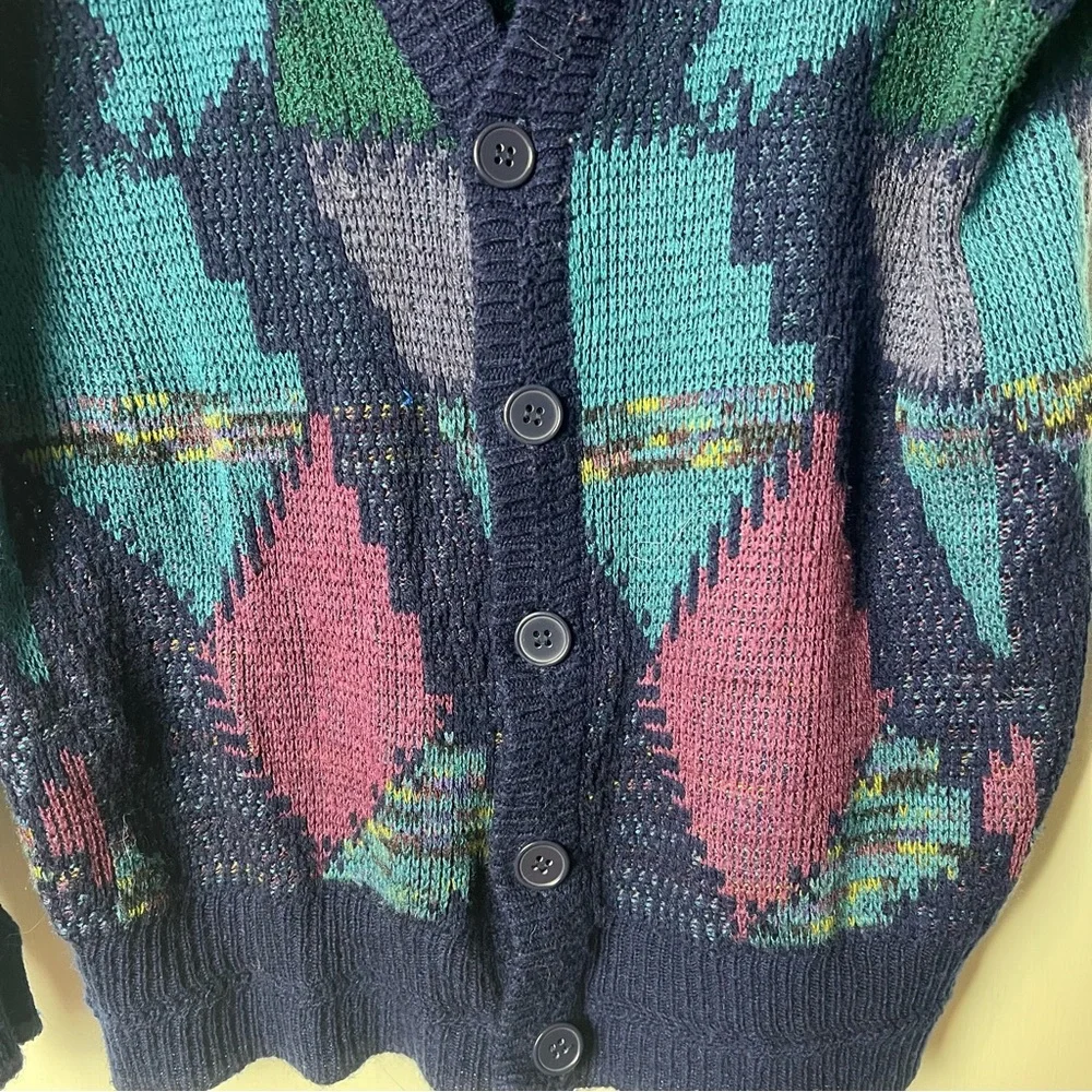 City‎ Streets - Women’s Vintage 90s Geometric Knit Cardigan Navy – Sz M